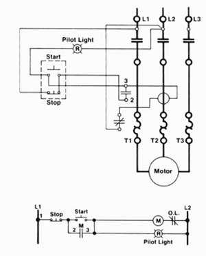 Click here to see larger image of power and control of a stop/start station motor control circuit
